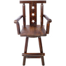 Rustic Tall Bistro Chair Decorative Star Backrest And Footrest, Fir Wood, 4 Foot - Brown by HouseOfZazla