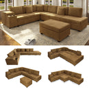 110.2" L-Shaped Sectional Sofa Set with Removable Ottoman in Camel