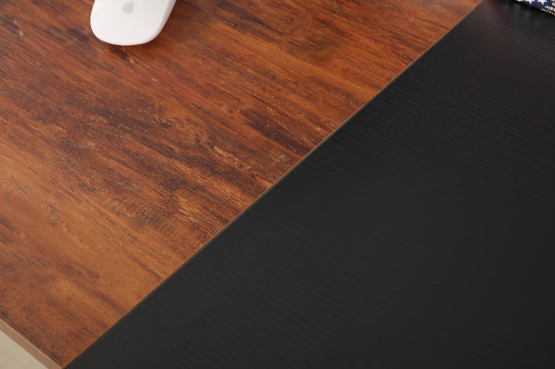 55-inch oversized computer desk, small study desk with wooden storage shelf, 2-layer industrial modern laptop desk with splicing board, (black and Rustic Brown)