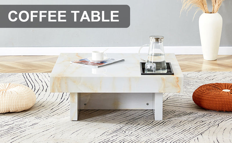 A modern and practical coffee table with imitation marble patterns, made of MDF material. The fusion of elegance and natural fashion 31.4"x 31.4"x 12 "