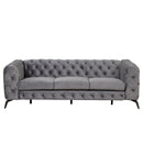 85.5" Velvet Upholstered Sofa with Sturdy Metal Legs, Modern Sofa Couch with Button Tufted Back, 3 Seater Sofa Couch for Living Room, Apartment, Home Office, Gray