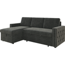 85 Inches Sofa Bed, 3 Seater Sleeper Sofa with Storage Chaise, Square Handrail With Pull and Copper nail,Chenille-Dark Grey, Pull Out Couch for Living Room