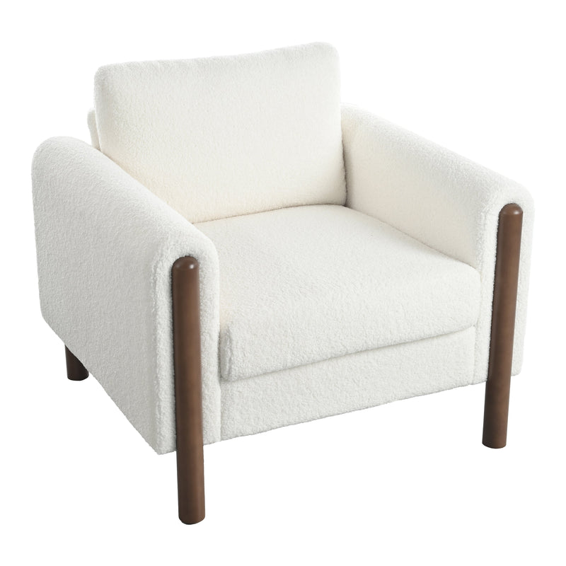 Walker Edison - Oversized Accent Chair, Upholstered Living Room Chairs Single Sofa Chair with Walnut Legs, Curved handrail, White