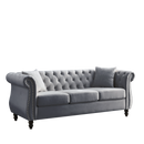 80" Chesterfield Sofa Grey Velvet for Living Room, 3 Seater Sofa Tufted Couch with Rolled Arms and Nailhead for Living Room, Bedroom, Office, Apartment, two pillows