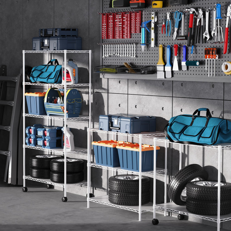 2 Pack 5 Tier Shelf Wire Shelving Unit, NSF Heavy Duty Wire Shelf Metal Large Storage Shelves Height Adjustable Utility for Garage Kitchen Office Commercial Shelving Steel Layer Shelf - White