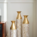 Mother's Day Gift Set Gilded White 3D Relief Flower Metal Vase Set - White / Gold by HouseOfZazla