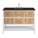 James Martin Olena 48" Single Bathroom Vanity, Polished White and Light Mappa Burl