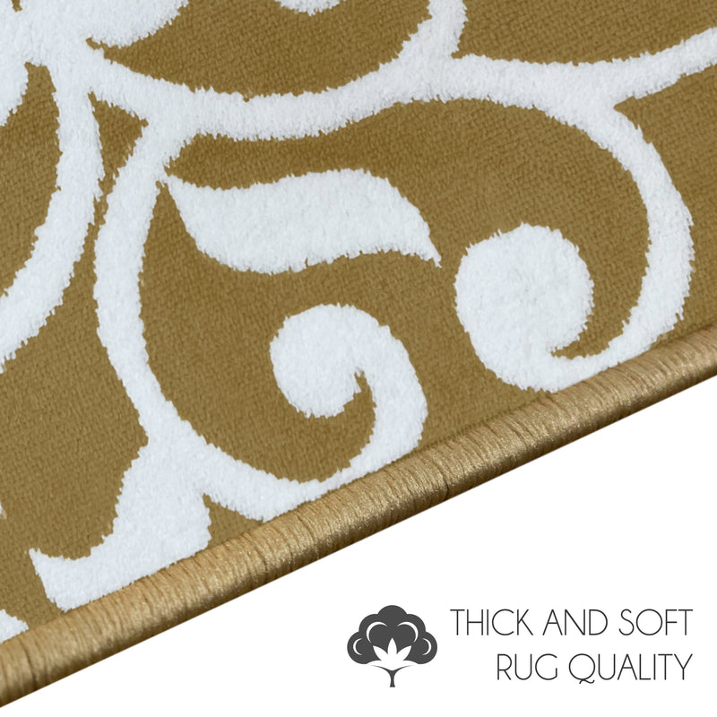 Sussex Home, Landing Rug, Slip Resistant Indoor Carpets Includes Adhesive Tape 2' x 3' -Floral Collection |Beige&White
