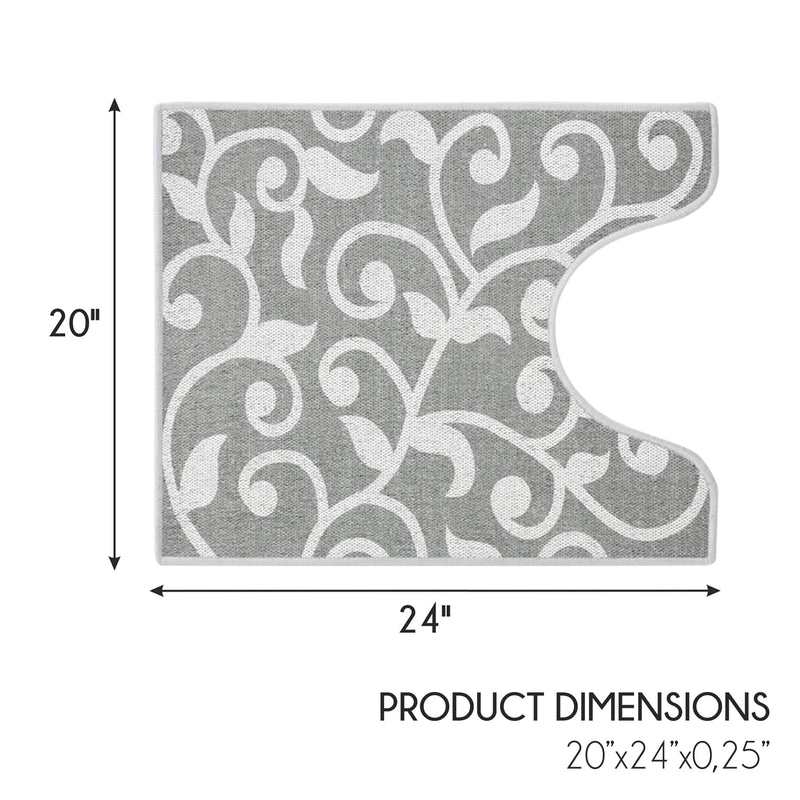 Floral Design U Shape Bathroom Rug | 20”x24" | Gray