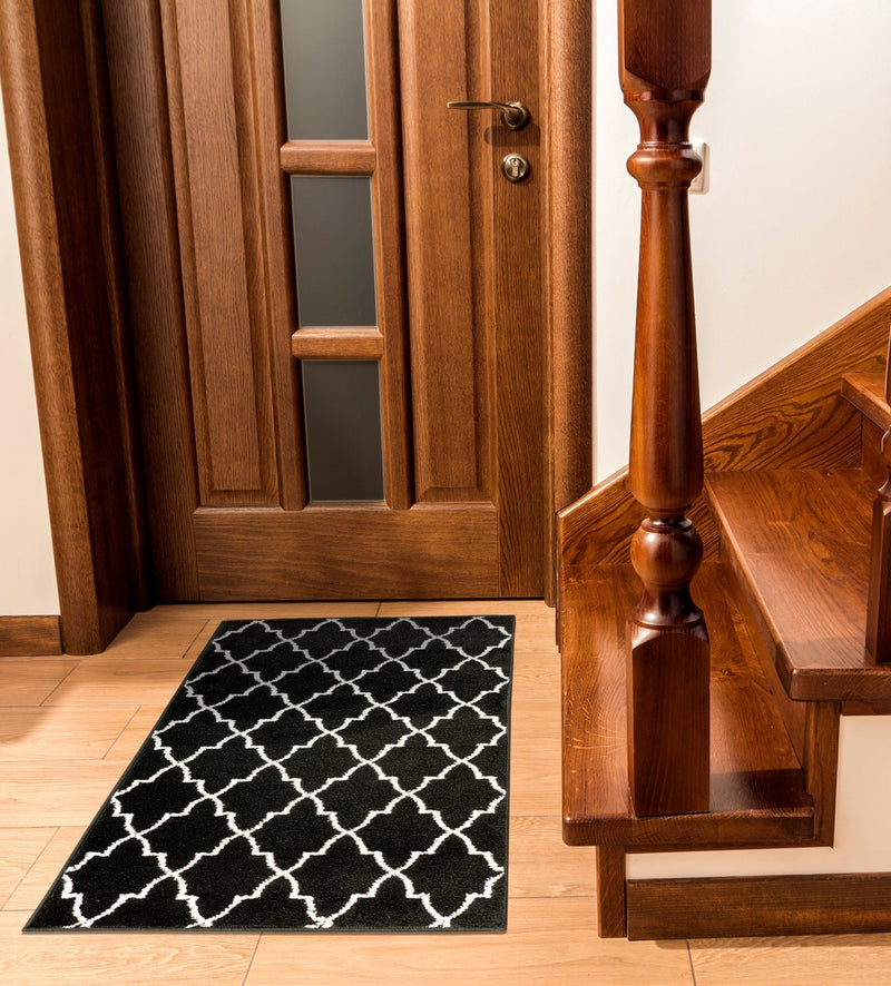 Sussex Home, Landing Rug, Slip Resistant Indoor Carpets Includes Adhesive Tape 2' x 3'-Trellisville Collection |Black&White