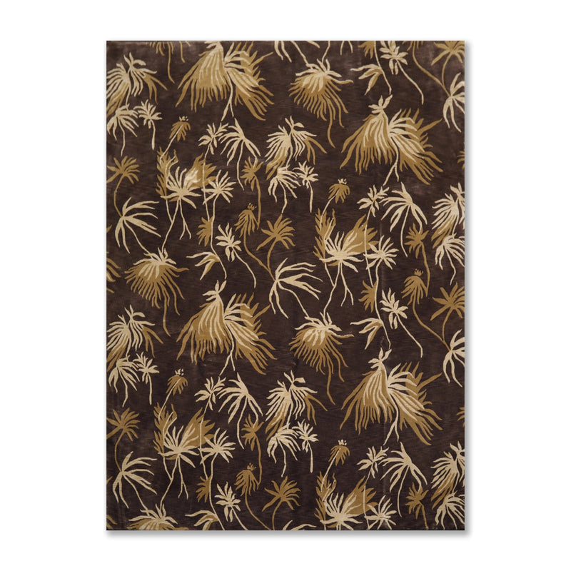 9' x 12'Tibetan Hand Knotted Botanical Designer Wool Modern Area Rug Coffee