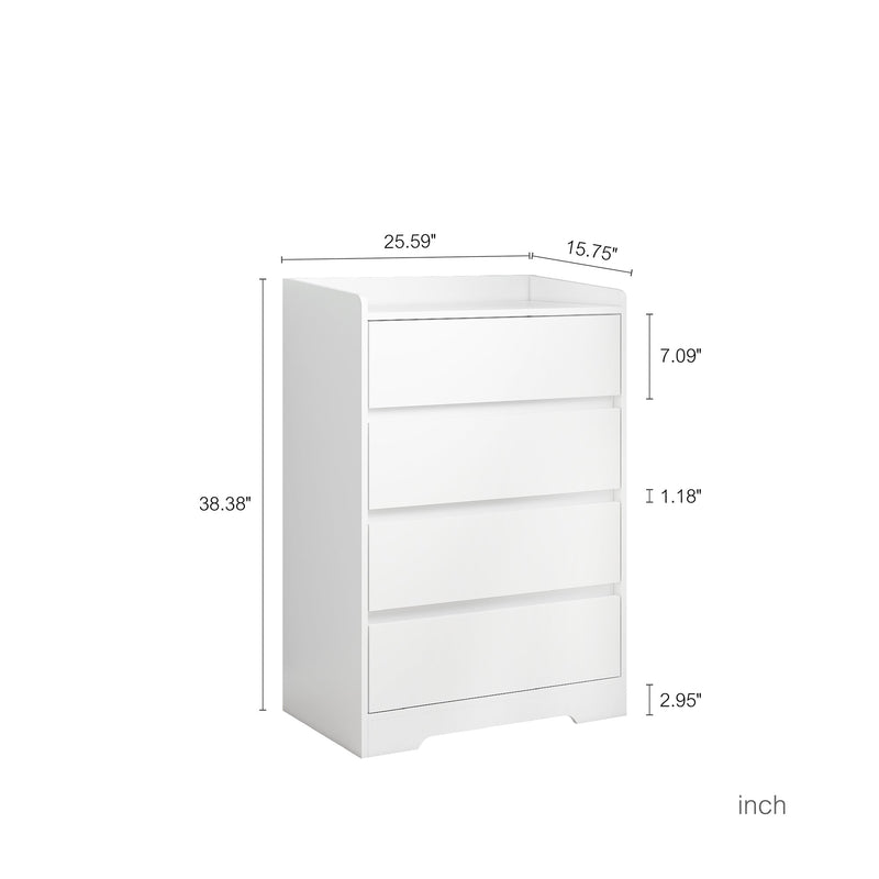 4 Drawer Dresser, Chest of Drawers Without Handle, White Dresser for Bedroom 100% Waterproof, Modern Wooden Cabinet with Sturdy Frame for Living Room, Entryway, Bedroom, Hallway, Office