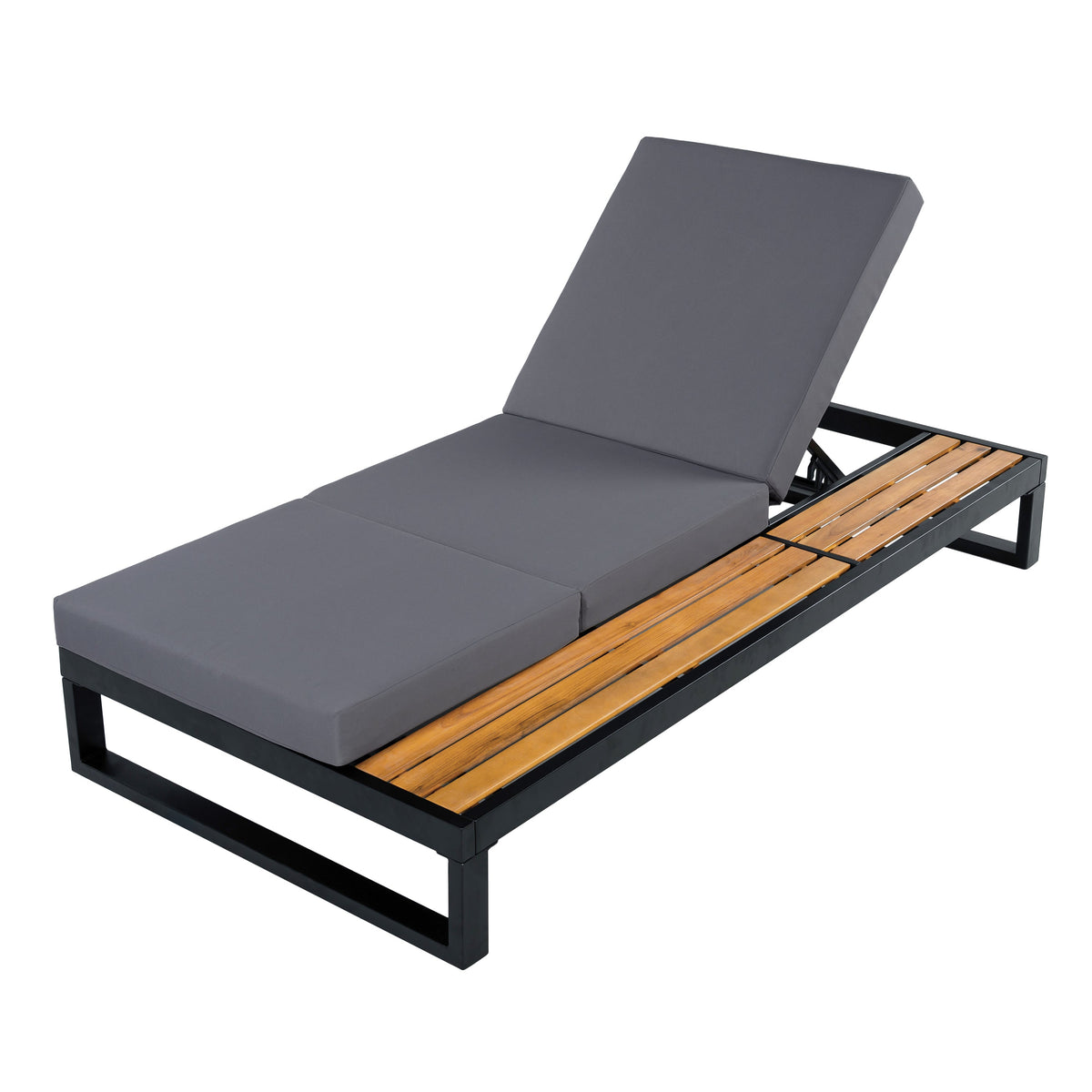 Black Iron & Teak Finish Chaise Lounge Set, photo 9 of 10