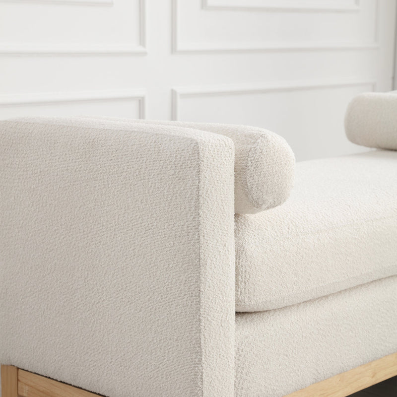 Walker Edison | Elegant & Modern Boucle Upholstered Bench w Pillows