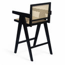 Modern Minimalist Bar Stool With Cane Seat - Black / Natural by HouseOfZazla