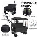 Folding Wagon Cart with Bench Seat & Canopy, 500lbs Capacity