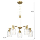 5 Lights Linear Arms With Chain Chandelier - Clear / Gold by HouseOfZazla