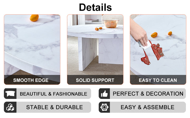 A white MDF material circular patterned coffee table, a 31.4-inch white center table, modern coffee table, suitable for small spaces and living rooms.