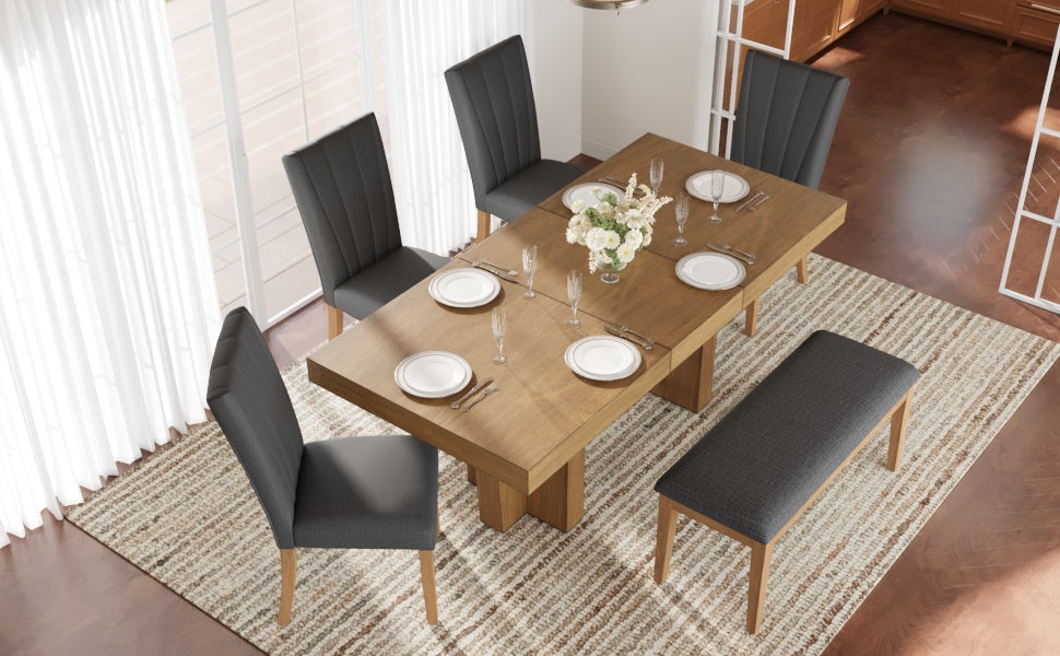 TOPMAX Farmhouse Extendable Wood Dining Table Set for 6, photo 2 of 10