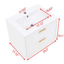 24" Floating Wall Mounted Bathroom Vanity with White Porcelain Sink and Soft Close Doors