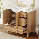 36" Bathroom Vanity, 2 Soft Close Doors, 4 Soft Close Drawers, Adjustable Shelf, Storage Cabinet - Acacia Wood by HouseOfZazla