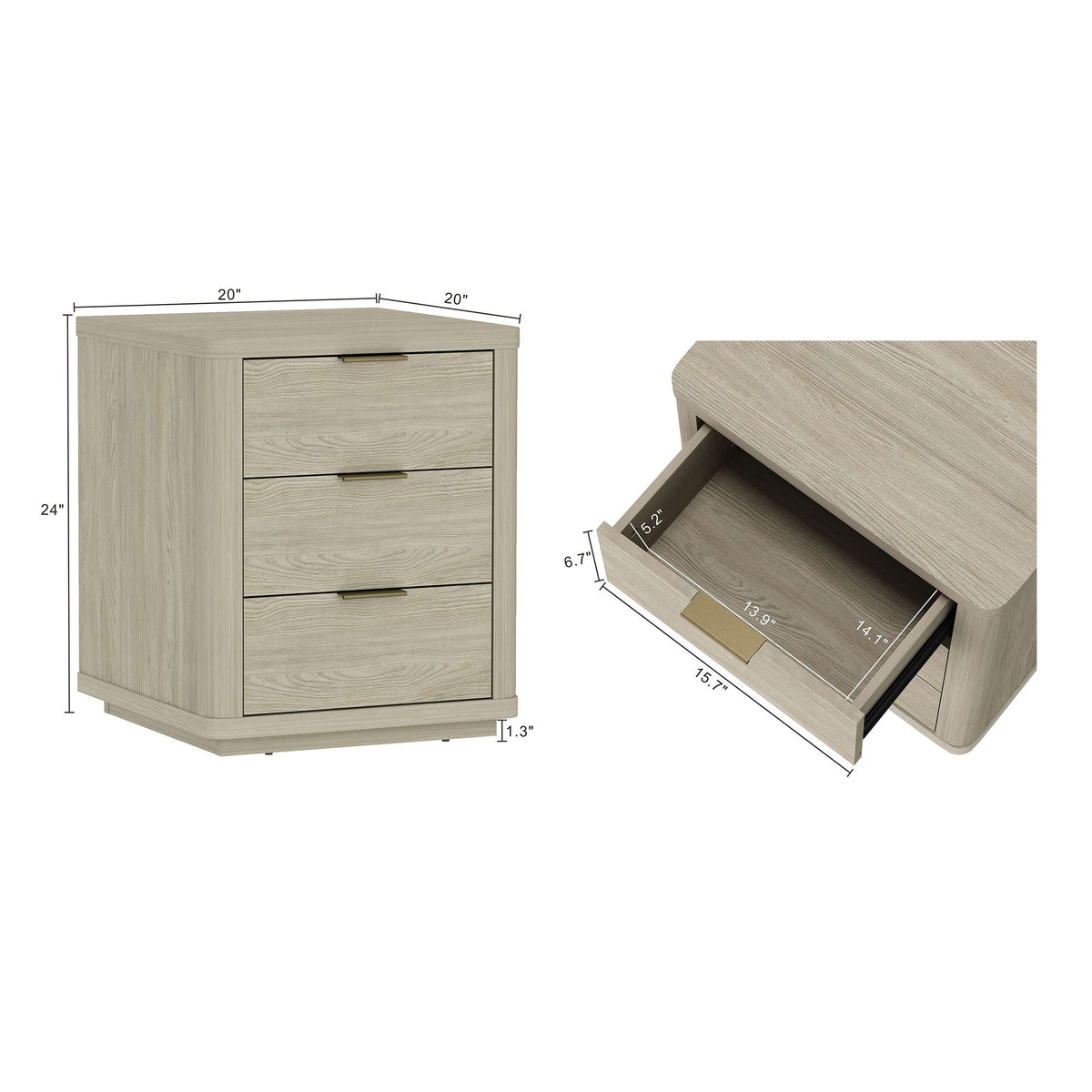 Evelyn - Nightstand With 3 Drawers, Smooth Rounded Edges, photo 10 of 12