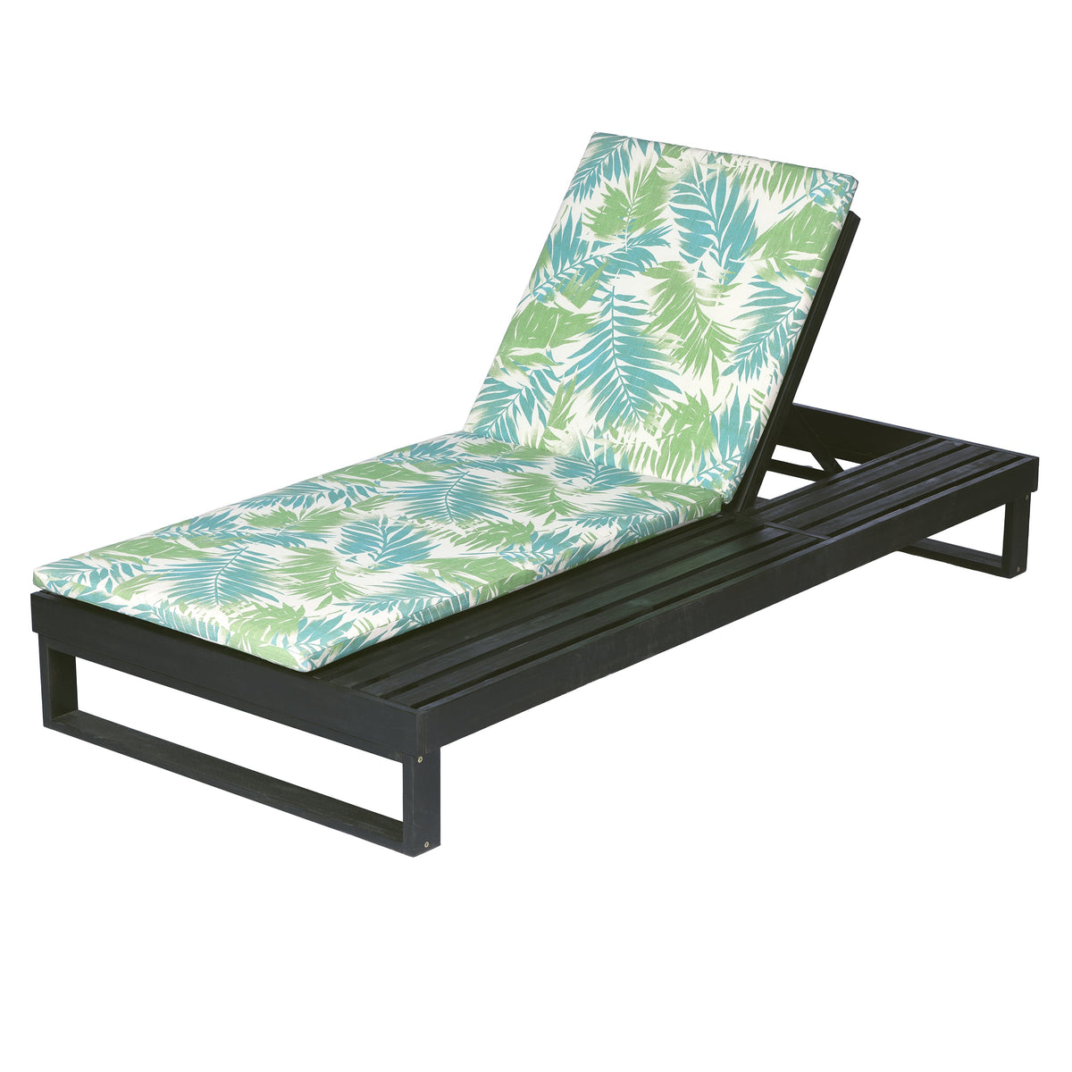Black Acacia Wood Chaise Lounge with Leaf Coconut Cushion, photo 9 of 10