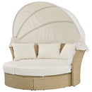 Outdoor Patio Daybed Wicker Rattan Double Daybed Round Sofa Furniture Set With Retractable Canopy, 4 Pillows For Lawn Garden by HouseOfZazla