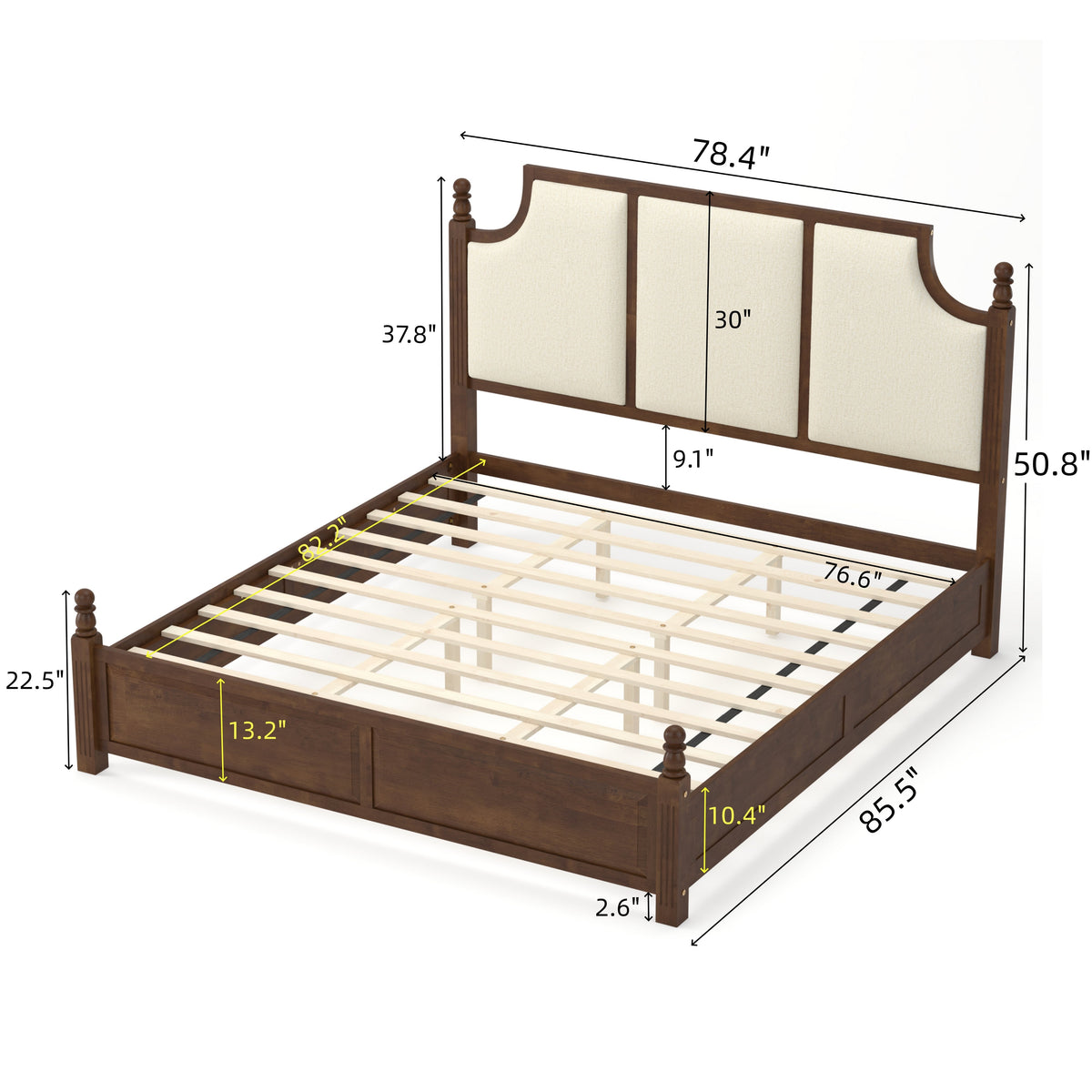 4-Piece King Bedroom Set with Fluted Bed, 2 Nightstands, Bench, Walnut, photo 3 of 10