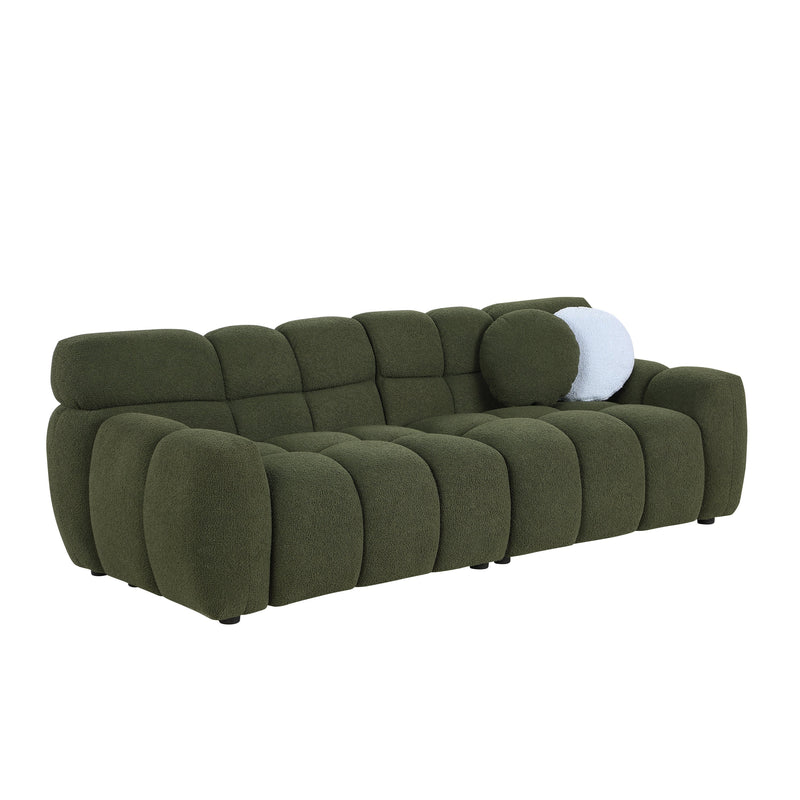 87.4 length, 35.83" deepth, human body structure for USA people, marshmallow sofa,boucle sofa, 3 seater, OLIVE GREEN BOUCLE