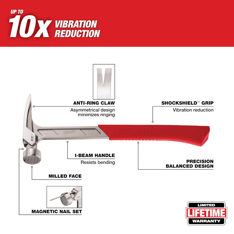 Milwaukee 48-22-9022 22 oz Milled Face Framing Hammer