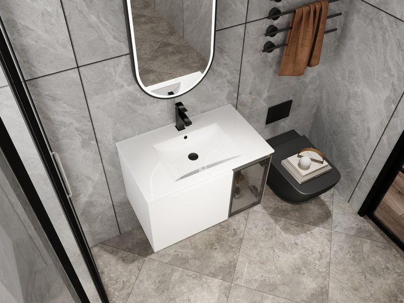 30" Wall-Mounted Bathroom Vanity With Ceramic Sink, Glossy, photo 5 of 10