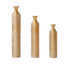 Metal Decorative Vases High Distress Metal Center Vases With Growing Vine Patterns, (Set of 3) Vases For Home Decoration - Gold by HouseOfZazla