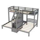 Twin Over Twin & Twin Bunk Bed With Built In Staircase And Storage Drawer - Gray