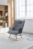 35.5 inch Rocking Chair with Footrest, Soft Houndstooth Fabric Leather Fabric Rocking Chair for Nursery, Comfy Wingback Glider Rocker with Safe Solid Wood Base for Living Room Bedroom Balcony (black)