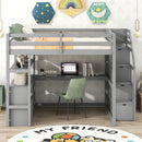 Loft Bed With Desk, Shelves, 2 Drawers, Storage Staircase by HouseOfZazla