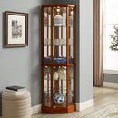 6 Shelf Lighted Corner Curio Cabinet with Adjustable Tempered Glass Shelves and Mirror Back, Oak