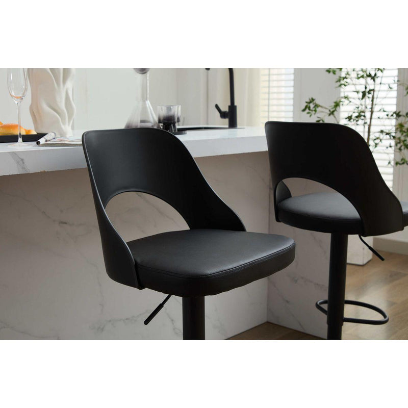 Bar Stools Set of 2 Modern Black PU Counter Height Barstool, High Padded Swivel Adjustable Barstools with Back for Bar Counter and Kitchen Island