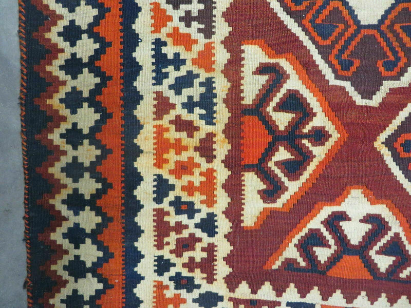 5' X 10' Antique Turkish Kilim Handmade Flat Weave Wool Rug Red Colorful Veg Dye Bohemian Boho Chic Tribal Style And Design
