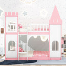Twin Over Twin Castle Bunk Bed With Ladder - Pink by HouseOfZazla