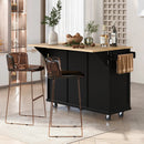 Kitchen Cart with Rubber wood Drop-Leaf Countertop ,Cabinet door internal storage racks,Kitchen Island on 5 Wheels with Storage Cabinet and 3 Drawers for Dinning Room, Black by Montret