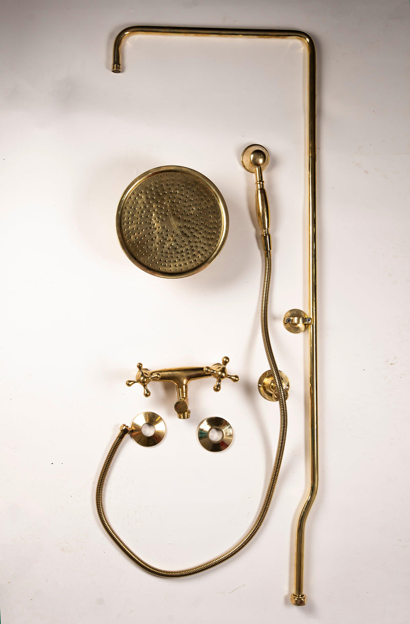 Unlacquered Brass Shower System - Brass Round Head