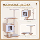 47"Modern Cat Tree Multi-Level Scratching Post With Cube Cave Enclosure - Oak Wood and White