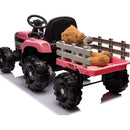 Ride on Tractor with Trailer,24V Battery Powered Electric Tractor Toy, 200wx2motor 1.86-4.97MPH/Remote Control,electric car for kids,Three speed adjustable,USB,MP3, Bluetooth,LED light, safety belt