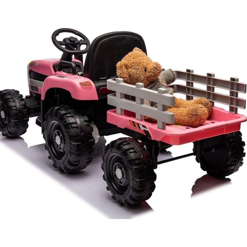 Ride on Tractor with Trailer,24V Battery Powered Electric Tractor Toy, 200wx2motor 1.86-4.97MPH/Remote Control,electric car for kids,Three speed adjustable,USB,MP3, Bluetooth,LED light, safety belt