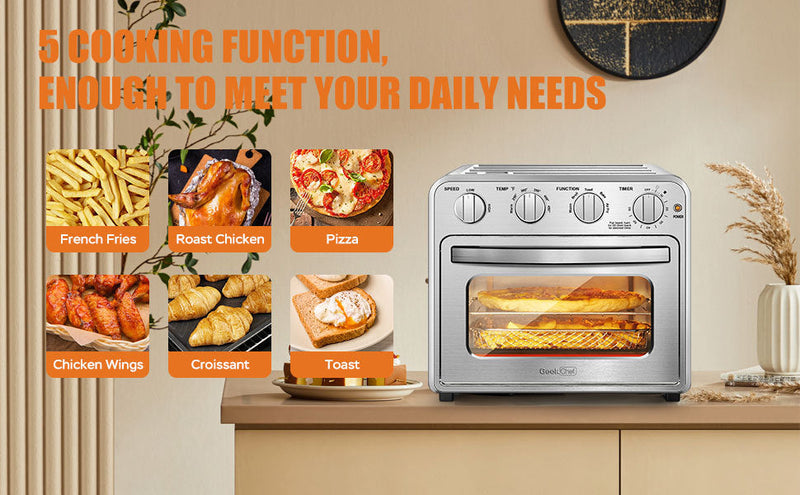 Geek Chef Air Fryer Toaster Oven Combo, 4 Slice Toaster Convection Air Fryer Oven Warm, Broil, Toast, Bake, Air Fry, Oil-Free, Accessories Included, Stainless Steel, Silver (16QT Air Fryer Oven)