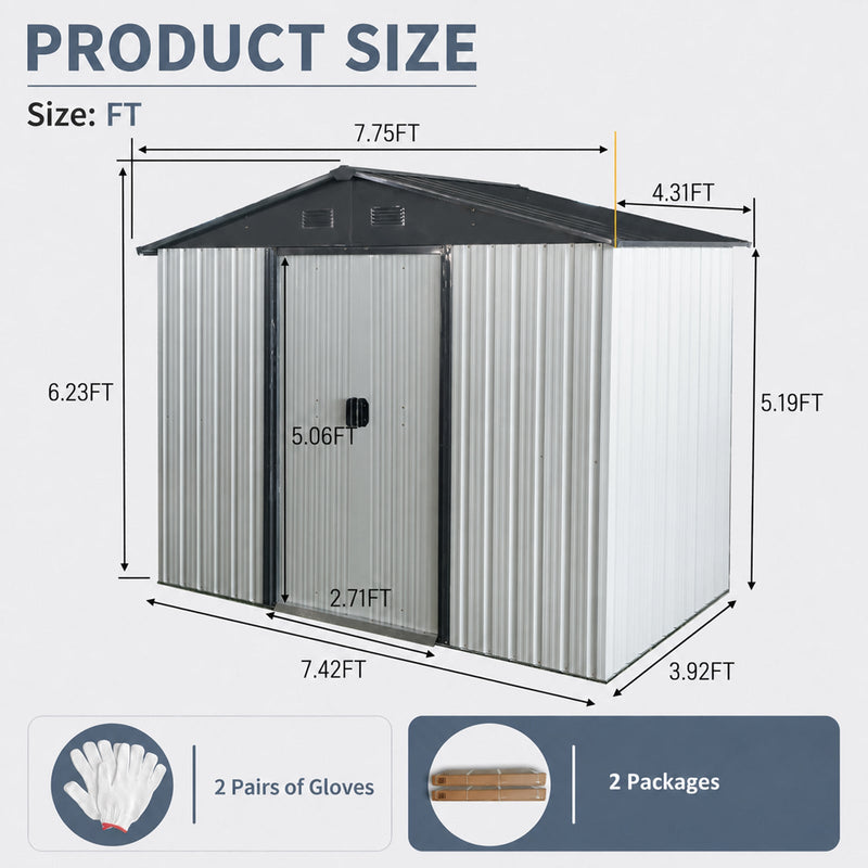 8ft x 4ft Outdoor Metal Storage Shed, photo 7 of 10