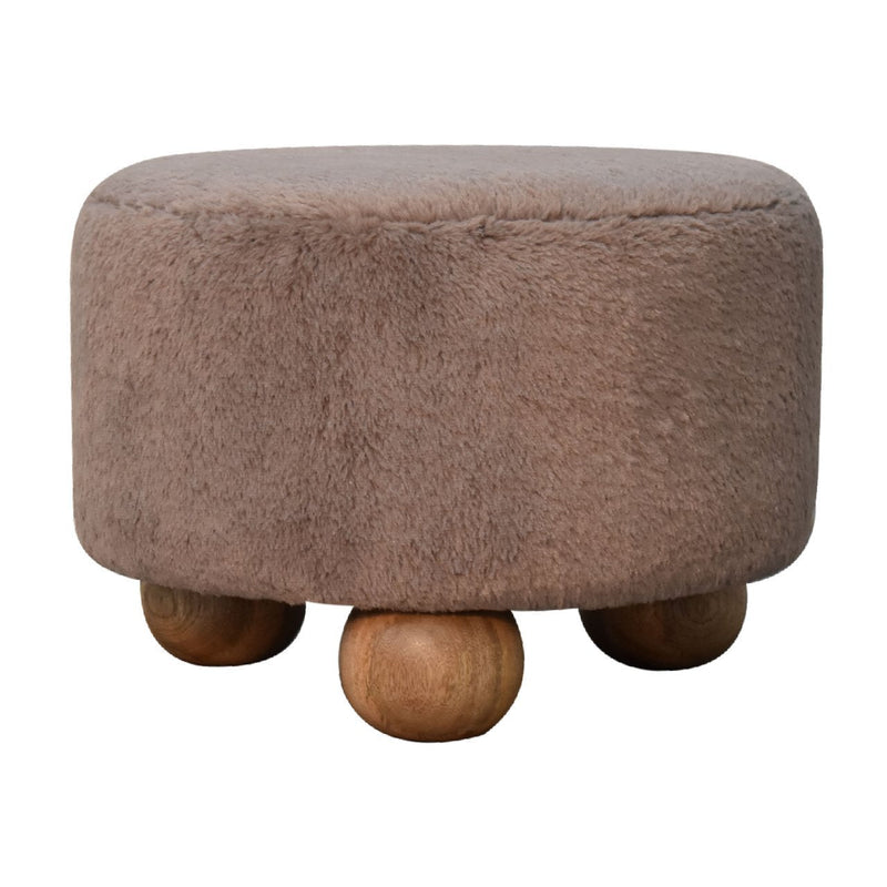 Walker Edison | Mocha Faux Fur Round Ball Footstool