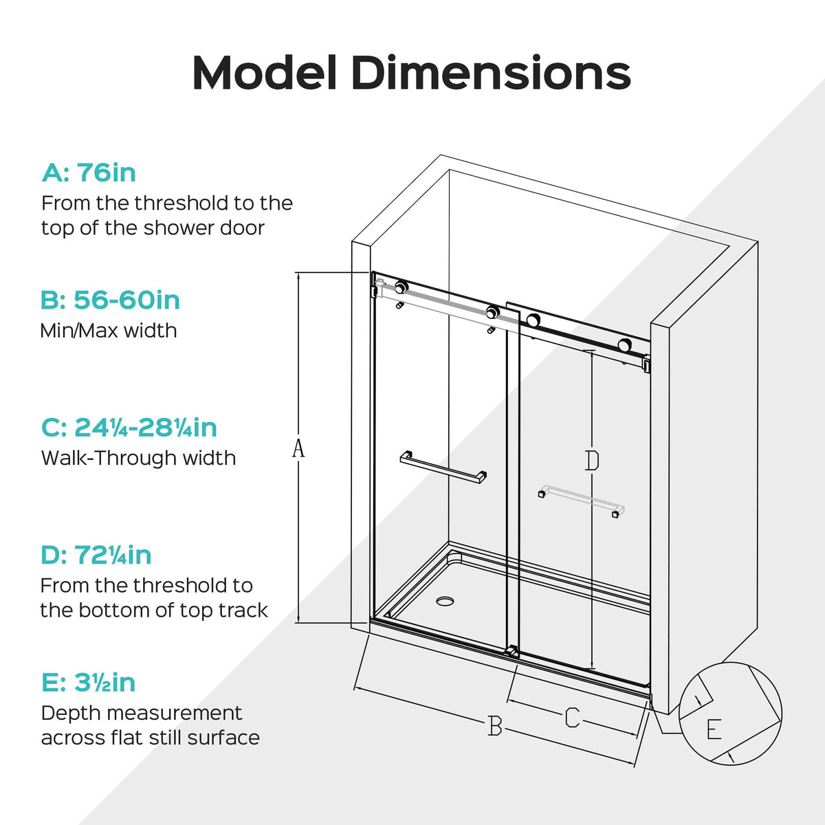 Frameless Double Sliding Shower Door In, Thick Tempered Glass, Reversible Installation, photo 14 of 16