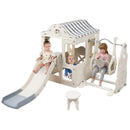 6 in 1 Toddler Slide and Swing Set, Kids Playground Climber Slide Playset with Fairy House, Freestanding Slide for Babies